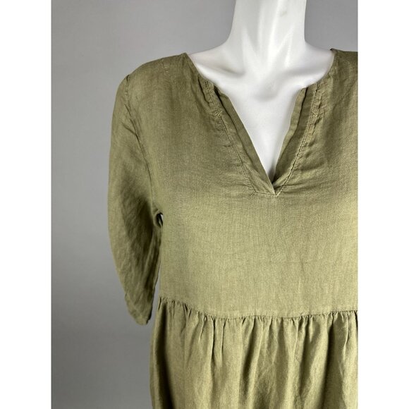 Bella Umbra M Taupe Linen Dress Italy Prairie Modest Cottagecore Lagenlook Boho - Picture 6 of 8